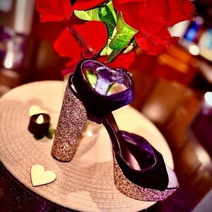 Elegant Black velvet and Glitter Heels